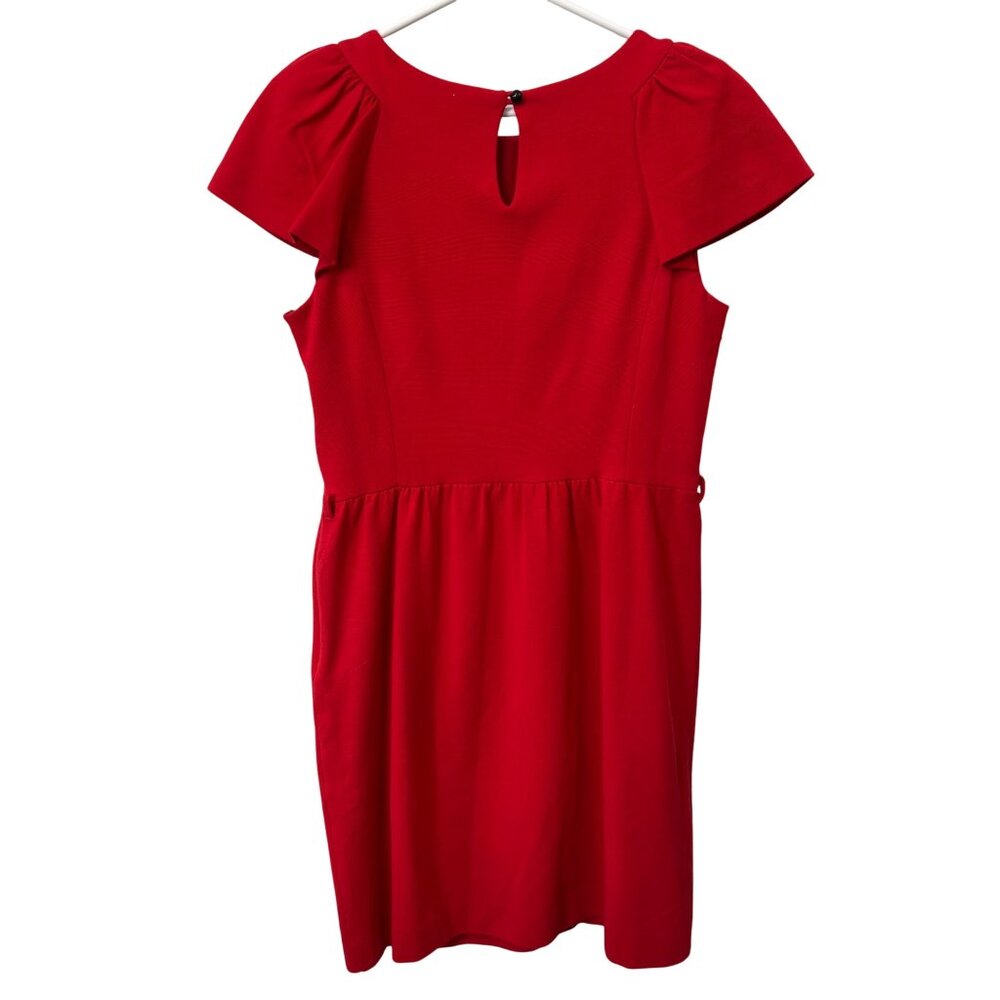 Milly Short Puff Sleeve Sheath Dress Size Medium Red Viscose Blend Career Office - Picture 2 of 7